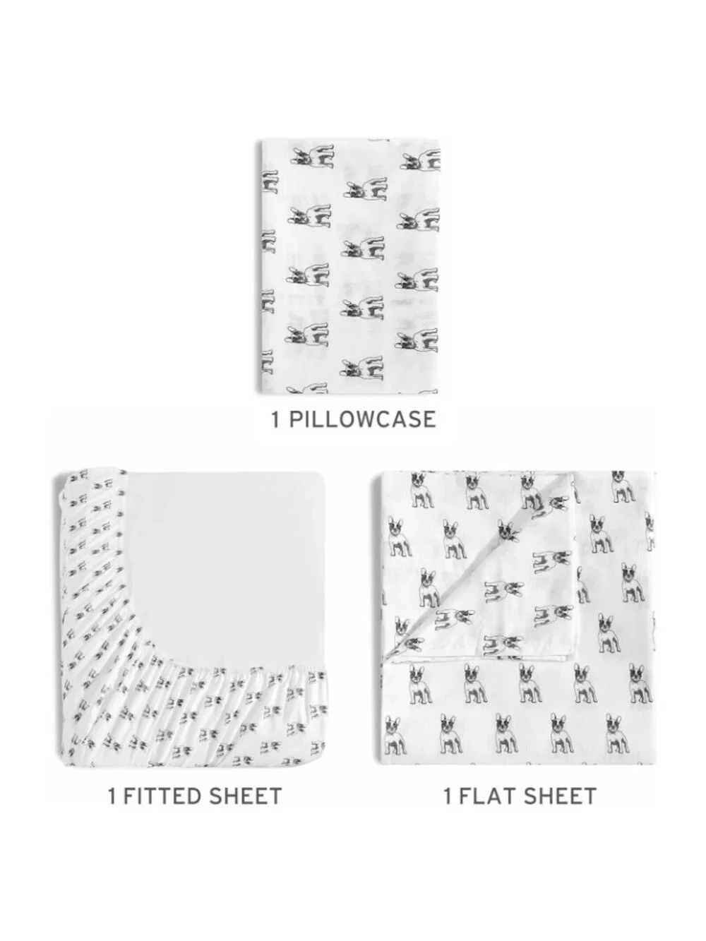 Whimsical Hotel Collection 3 Piece Sheet Set Twin Size French Bulldog